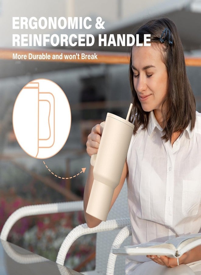 KELVEE كوب كيلفي سعة 40 أونصة مع مقبض وغطاء ماصة، كوب معزول من الفولاذ المقاوم للصدأ h2.0 Flowstate، كوب سفر مانع للتسرب، مناسب للقهوة والشاي المثلج، ساخن أو بارد (لون اللوز والبتولا) - Image 2